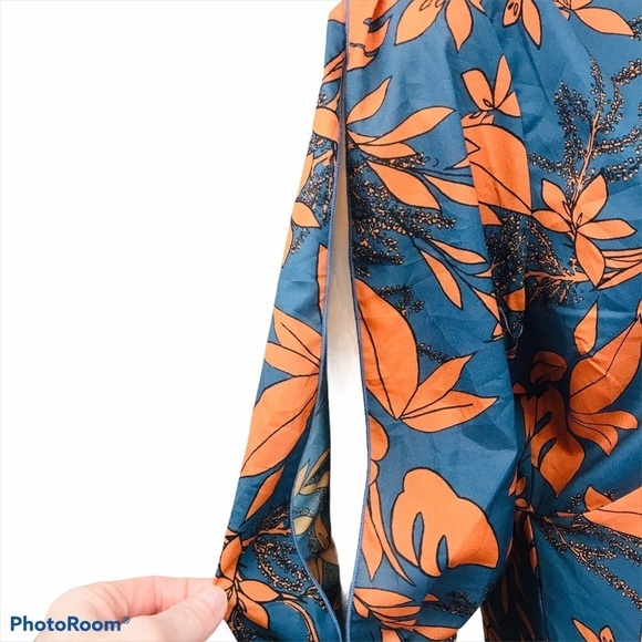 Suzanne Betro Plus Size 1X Blue Orange Floral Teal Sheath Long Sleeved D… - Picture 3 of 13